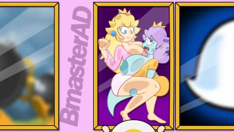 2d 2d_animation ass ass_expansion blonde_hair blue_body blue_eyes bmasterad bob-omb bomb boo_(mario) breasts breasts_out brown_hair brown_nipples crown earrings embarrassed expansion exposed_breasts flat flattened ghost ghost_girl green_eyes mario_(series) picture_frame pink_body princess_daisy princess_peach purple_hair tagme tan_skin toad_(mario) transformation video white_eyes