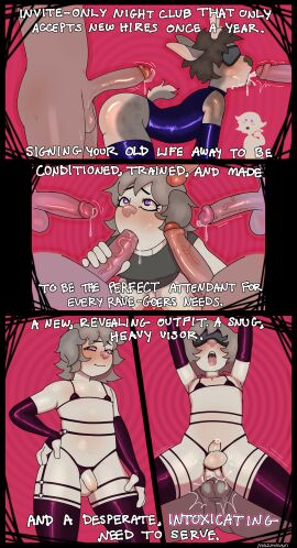 absurd_res anthro armwear balls balls_deep bikini blush bodily_fluids canid canine canis clothing cum cum_in_mouth cum_inside deer domestic_dog duo english_text fellatio femboy foreskin gangbang gay genital_fluids genitals group group_sex hi_res hypnosis hypnotic_visor latex latex_armwear latex_clothing latex_legwear latex_thigh_highs legwear male male_only mammal mazmaven micro_bikini mind_control new_world_deer oral penetration penile penis precum purple_eyes reindeer sex solo swimwear text thigh_highs tongue tongue_out two-piece_swimsuit uncircumcised