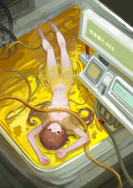 1girls 2020s 2024 absurd_res bare_legs bare_shoulders barefoot breasts brown_eyes brown_hair clone closed_mouth collarbone completely_nude convenient_censoring female from_above full_body hi_res indoors kyouon laboratory long_hair looking_at_viewer lying medium_breasts misaka_imouto navel nude nude_female on_back partially_submerged ribs solo stasis_tank stomach teenage_female teenager to_aru_kagaku_no_railgun to_aru_majutsu_no_index toes water wet young