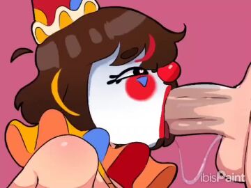 1boy 1girls animated backsack balls brown_hair clothed_female_nude_male clown clown_girl clown_makeup clown_nose deepthroat face_fucking fellatio female fucked_silly gagging heart-shaped_pupils hex_doodles male mp4 no_sound oc oral original original_character tagme video