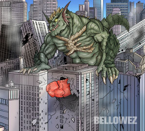 5_fingers abrax_(pyronite) abs anthro bellowez big_penis building building_destruction building_penetrated building_sex city city_background city_destruction cityscape claws destruction erection finger_claws fingers genitals green_body hi_res house humanoid_genitalia humanoid_penis macro macro_anthro macro_male male monster muscular muscular_anthro muscular_male nude outside pecs penetration penile penis pyronite_(commissioner) rampage reptile scaled_penis scalie solo tail teeth yellow_eyes