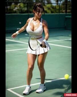 ai_generated ass bending_over bubble_butt busty cdr34 cleavage crop_top female female_focus female_only hourglass_figure lara_croft lara_croft_(survivor) on_all_fours tagme tennis tennis_ball tennis_racket tennis_uniform thong tomb_raider tomb_raider_(survivor) video wide_hips