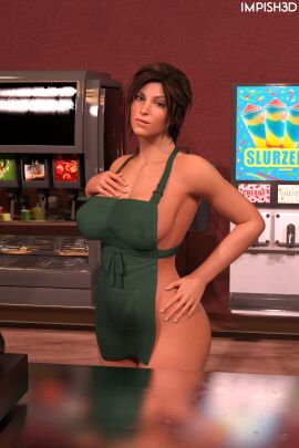 3d apron apron_only breasts busty casual female female_focus female_only hourglass_figure human impish3d lara_croft lara_croft_(survivor) outerwear pale_skin tagme tomb_raider tomb_raider_(survivor) wide_hips