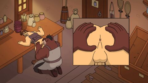 2boys 2d 2d_animation animated anthro anus ass balls bara bear fur furry gay grab_the_butt grizzlygamerdev male male/male male_focus male_only mammal masculine_male muscular muscular_male penis robin_morningwood robin_morningwood_(character) solo_male yaoi zack_(robin_morningwood)