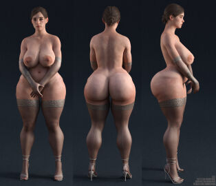 1girls 3d ass back_view big_ass black_background breasts curvy ellie_(the_last_of_us) ellie_williams fat_ass female front_view grimmspring high_heels huge_ass model model_sheet naughty_dog nipples solo the_last_of_us the_last_of_us_2 white_cheeks wide_hips