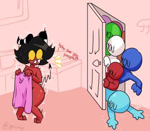 behind_door curvy curvy_male cute door embarrassed fan_character femboy gaelo_(geiimp) geiimp girly helluva_boss hiding hiding_penis imp male nervous oc original_character peeping penis scared shortstack shortstack_femboy surprised surprised_expression thick thick_thighs towel wide_hips you