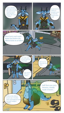 blue_body bodily_fluids brownie clothing comic comic_panel cosplay cum cum_in_clothing cum_in_underwear desperation diaper dirtytail door fart fart_cloud fart_fetish feces food fruit furry genital_fluids glurgle grass hi_res horn hyper_feces hyper_scat kobold male multicolored_body plant pumpkin rumbling_stomach running scalie scat soiling soiling_underwear solo sound_effects speech_bubble street sweat sweets teasy thought_bubble torn_clothing two_tone_body underwear weight_gain winged_kobold