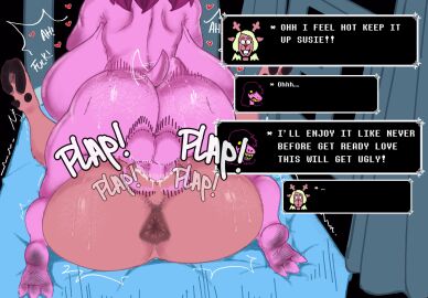 absurd_res anthro anus ass balls bed big_ass big_breasts breasts deer deltarune dialogue duo female freckled_butt freckles furniture futa_on_female futanari genitals hi_res intersex intersex/female lizard mammal mating_press mskelet0nart noelle_holiday penetration plap plap_(sound) pussy reptile scalie sex small_tail susie_(deltarune) tail text text_box uncensored undertale_(series) vaginal_penetration