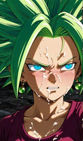 ai_generated blue_eyes cum_on_face dragon_ball_super green_hair kefla