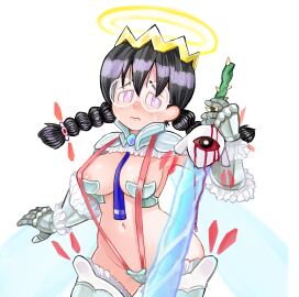 2024 2x areola areola_slip areolae areolae_slip armor armor_bunny_suit armored_bikini armored_gloves armpit armpits blue_tie breasts crown crystal_shard dark_matter exposed_nipples fairy fairy_queen fairy_wings female female_only flustered frills fusion glasses halo kirby_(series) kirby_64 navel nervous_expression nervous_face nintendo plant queen_ripple revealing_clothes shy skimpy_armor skimpy_clothes solo solo_female stomach sweat sweaty sword tie twin_braids vine wings