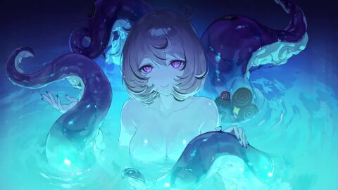 animated audible_music bare_arms bare_shoulders bathing blinking blonde_hair breasts closed_mouth female hair_between_eyes i'll_teach_you_everything_(chainsaw_man) in_water large_breasts light_reflection_(water) looking_at_viewer mole mole_under_mouth monoco55 monster_girl nude purple_eyes purple_nails ringed_eyes scylla setermd short_hair smile solo sound spine2d sticker suction_cups tagme tentacle tentacle_girl tentacle_tail video water wet wet_hair yidhari_murphy zenless_zone_zero