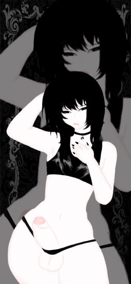 1boy ass balls big_penis big_thighs black_panties emo femboy femboy_balls femboy_hooters femboy_only flat_chest flat_chested goth hard_on large_ass large_butt large_penis male penis solo white_skin