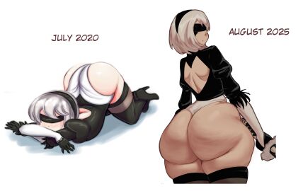ass big_ass big_butt black_blindfold blindfold english_text female lewddoodler looking_at_viewer looking_back nier:_automata yorha_2b