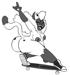 1girls artszinco ass breasts butt female jaime_(artszinco) naked_footwear nipple_piercing nipples nude piercings simple_background skateboard skateboarding sneakers sneakers_only solid_color_background tagme