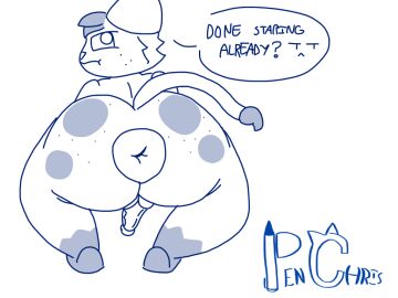 annoyed anthro anus ass big_ass big_butt domestic_cat felid feline felis freckled_butt freckles genitals male mammal penchris penis presenting presenting_hindquarters puffy_anus solo squatting_position tail thick_thighs