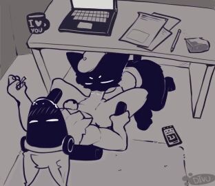 animated anthro biped black_body black_fur black_tail blush bottomless closed_eyes clothed clothing detailed_background divucup domestic_cat duo erection eyebrows felid feline felis femboy fur furry gay genitals hat headgear headwear machine male male/male mammal mouth_closed nude oral oral_penetration penetration penile penile_penetration penis protogen sex sitting sound_effects tail