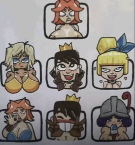 2d 2d_(artwork) 7girls battle_healer big_breasts breasts clash_(series) clash_royale dagger_duchess_(clash_royale) emote_(clash_royale) female musketeer_(clash_royale) princess_(clash_royale) valkyrie_(clash_of_clans)