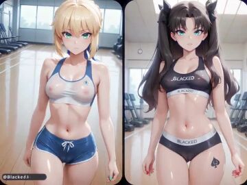 2boys 2girls 3d ai_generated artoria_pendragon big_penis blacked blacked_clothing blackedaibabes blonde_hair cuckold cuckold_pov cum cum_on_face dark-skinned_male dark_skin english_text fate_(series) fellatio female handjob interracial looking_at_viewer male penis_dize_difference pov queen_of_spades small_penis tagme text tohsaka_rin video