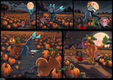 absurd_res amphibian anthro areola ass axolotl big_breasts big_tail black_body blue_body breast_expansion breast_growth breast_growth_(enlargement) breasts clothing comic elemental_creature expansion female fin flora_fauna food food_creature footwear for_a_head fruit glowing glowing_eyes group halloween hi_res high_heels holidays human humanoid inanimate_transformation izel_(theosiris916) jack-o'-lantern living_fruit magic male mammal marine mey810 mole_salamander moon night nipples nude object_head orange_body pink_body plant plant_transformation pumpkin pumpkin_head pumpkin_transformation salamander sequence shoes short_stack six_frame_image species_transformation tail thick_thighs transformation transformation_sequence transfurmation trio worried