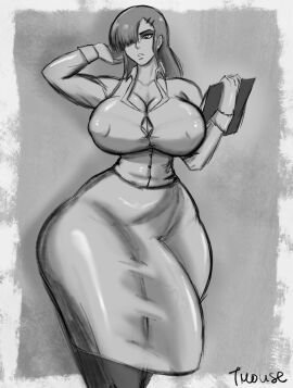 1futa ass breasts bulge bulge_through_clothing dickgirl fully_clothed futa_only futanari huge_ass huge_breasts huge_cock intersex kera_(fibilis) monochrome penis shirt skirt standing tmouse