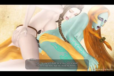 1boy 2girls 3d bisexual bisexual_female chobixpho female hyrule_warriors link_(hyrule_warriors) male midna nintendo princess_zelda strap-on strapon the_legend_of_zelda twili_midna twilight_princess zelda_(twilight_princess)