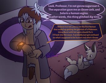 2023 absurd_res after_transformation animal_genitalia animal_penis balls bed canine_genitalia canine_penis carpet clock clothed clothing confusion cuntboy cuntboy_to_male cuntboy_transformation curtains curtains_closed daybreakshifter eevee english_text fangs feral furniture futanari gender_transformation generation_1_pokemon genital_swap genitals hair hi_res human hybrid inside intersex itm_transformation long_hair lying male male_to_cuntboy mammal mane mastectomy_scar masturbation mti_transformation nintendo on_back open_clothing open_shirt open_topwear partially_clothed pawpads penis pokemon pokemon_(species) pokemon_reburst post-transformation pubes pussy scar shiny_pokemon shirt signature speech_bubble teeth text topwear touching_pussy transformation watch window