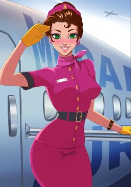 female flight_attendant fully_clothed game_cg short_dress town_of_sins