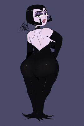 1girls ass ass_bigger_than_head ass_focus big_ass cartoon_network detached_sleeves dress female gloves goth gothic hand_on_hip large_ass leekcheek looking_at_viewer looking_back malaria purple_skin red_lipstick solo solo_female the_grim_adventures_of_billy_and_mandy thick thick_ass thick_lips thick_thighs tight_clothing tight_dress