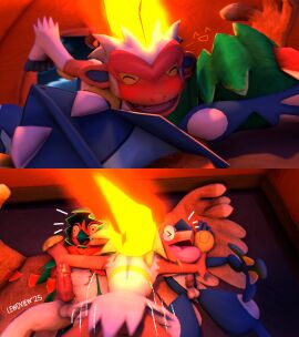 3d >_< amphibian anthro ass avian balls beak bird blush camping camping_tent closed_eyes decidueye digital_media_(artwork) eyebrows fangs feathers feet fiery_hair frog generation_4_pokemon generation_6_pokemon generation_7_pokemon genitals greninja group haplorhine happy hi_res hug imminent_sex infernape lewdview long_tongue lying male male/male mammal monkey nintendo nude on_back open_mouth owl penis pokemon pokemon_(species) primate sequence source_filmmaker_(artwork) surprise surprised_expression surprised_face teeth tongue trio