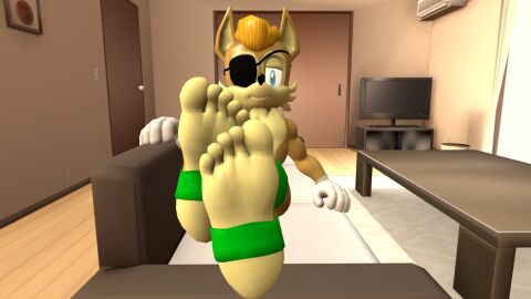 3d 3d_(artwork) 5_toes anthro couch coyote crossed_feet evil_clone eyepatch feet feet_together feet_up foot_fetish foot_focus living_room male male_only maxdistortion patch_d'coolette sega smile socks soles solo sonic_(series) sonic_the_hedgehog_(archie) sonic_the_hedgehog_(comics) sonic_the_hedgehog_(series) stirrup_legwear stirrup_socks stirrups tease teasing toes