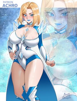 achromaru bad_tag big_breasts blonde_eyebrows blonde_female blonde_hair blue_eyelashes blue_eyes blue_lips blue_lipstick blue_nails blush bob_cut breasts choker cleavage closed_mouth closed_mouth_smile collarbone corset diamond_(gemstone) diamond_earrings earrings emma_frost emma_frost_(marvel_rivals) eyebrows eyelashes female hair_behind_ear highres jewelry large_breasts leotard light-skinned_female light_skin lipstick looking_at_viewer makeup marvel marvel_comics marvel_rivals medium_hair multicolored_leotard no_bra pale-skinned_female pale_skin short_hair smile smiling smiling_at_viewer solo superhero_costume thick_thighs thighs white_corset x-men