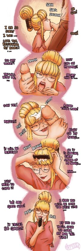 1girls bangs big_breasts blonde_female blonde_hair breasts brown_eyes brush brushing_hair bunjob comb cum cum_in_hair fellatio female glasses hair_bun hair_clip hair_fetish hair_over_shoulders hairbun hairmouser licking_cum long long_hair low_res male oral oral_sex original original_character penis pixelated tongue tongue_out