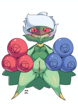 blush chubby chubby_female female female_only green_skin hi_res innie_pussy looking_at_viewer non-human plump_labia pokemon pokemon_(species) puffy_areola puffy_nipples puffy_pussy pussy red_eyes roserade shortstack solo_female