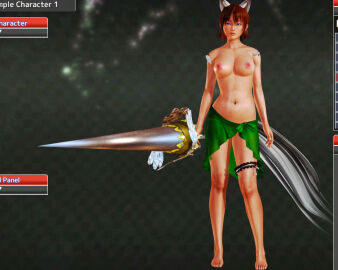 1girls 3d blue_eyes breasts brown_hair completely_nude female midriff nipples nude nude_female short_hair sword tala_(fluff-kevlar) topless wolf_ears wolf_girl wolf_tail