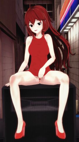 1girls 3d alternate_version_available bottomless casual_nudity dress female female_only footwear friday_night_funkin full_body girlfriend_(friday_night_funkin) heels koikatsu lewderdelta long_hair looking_at_viewer open_mouth open_smile partially_clothed pubic_hair pussy red_dress sitting smile solo solo_female upskirt