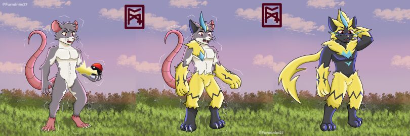 absurd_res anthro comic furminko27 generation_7_pokemon hi_res legendary_pokemon male mammal mouse murid murine nintendo page_(disambiguation) pokemon pokemon_(species) pokemorph rodent sequence tf_sequence transformation transformation_sequence zeraora