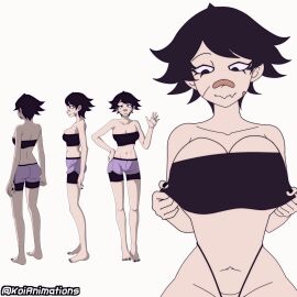 ahoykoi animated black_hair breasts breasts_out character_sheet female huge_breasts koi_(koianimations) koianimations revealing_breasts stripetease tomboy tube_top tubetop