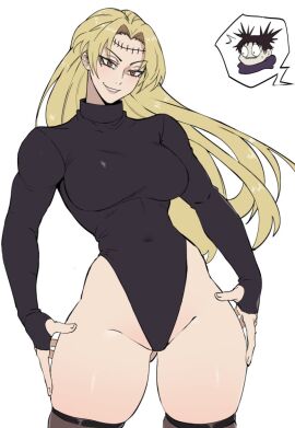 1boy 1girls abs blonde_hair brown_hair choso_kamo female implied_incest jujutsu_kaisen kenjaku male mg99 mind_control muscular muscular_arms muscular_female offscreen_character offscreen_male platinum_blonde_hair possessed possession stitches yuki_tsukumo