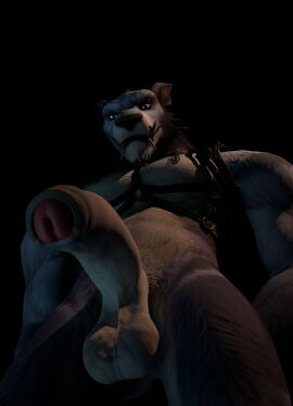 absurd_res anthro big_penis blizzard_entertainment canid canine canis erection fur genitals green_eyes grey_body grey_fur harness hi_res humanoid humanoid_genitalia humanoid_penis male mammal mythological_canine mythological_creature mythology nuber penis solo warcraft werecanid werecanine werecreature werewolf wolf worgen world_of_warcraft