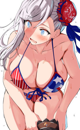 1girls @_@ american_flag american_flag_bikini american_flag_print belko bikini blue_eyes blue_ribbon blush breasts cleavage fate/grand_order fate_(series) female flag_print hair_ribbon hi_res highres large_breasts male miyamoto_musashi_(fate) miyamoto_musashi_(fate/grand_order) miyamoto_musashi_(swimsuit_berserker)_(fate) miyamoto_musashi_(swimsuit_berserker)_(second_ascension)_(fate) open_mouth penis penis_shadow print_bikini ribbon sidelocks single_sidelock single_thighhigh swimsuit thighhighs thighs wet white_hair