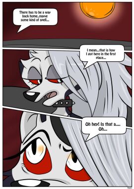 comic confused_look female hellhound helluva_boss looking_up loona_(helluva_boss) monster_girl rex_equinox text transformation unsure vivziepop werecanid werecanine werewolf