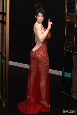 3d ass athletic athletic_female bare_back big_breasts black_hair bracelet breasts brown_eyes bubble_ass bubble_butt busty dead_or_alive dress female female_focus female_only fit fit_female full_body high_heels hourglass_figure large_breasts long_hair loveluv69 makeup momiji_(ninja_gaiden) ninja_gaiden nude nude_female nudity pinup pinup_pose ponytail rear_view see-through see-through_clothing see-through_dress sideboob skimpy skimpy_clothes tagme wide_hips