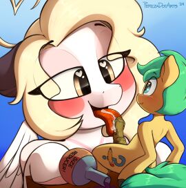 animal_genitalia animal_penis blonde_hair blue_eyes blush bodily_fluids cum cum_in_mouth cum_inside cum_on_tongue cumshot cutie_mark duo earth_pony ejaculation equid equine equine_genitalia equine_penis eyelashes fan_character feathered_wings feathers female feral fur genital_fluids genitals green_hair hair hasbro heart_eyes heart_hair heart_symbol hi_res hooves horse larger_female leaning leaning_forward licking liquid looking_at_another looking_at_partner macro male male/female mammal my_little_pony mythological_creature mythological_equine mythology open_mouth oral oversized_fellatio oversized_oral pegasus pen_sketchy_(perezadotarts) penile penis penis_lick penis_on_tongue perezadotarts pony potion potion_bottle purple_liquid sex shrinking_potion simple_background size_difference size_transformation smaller_male spread_legs spreading tongue tongue_on_penis tongue_out transformation translucent translucent_hair white_body white_fur wings yellow_body yellow_fur