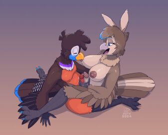 2024 3_toes 5_fingers anthro areola arm_tuft artist_logo avian beak bird black_body black_feathers blue_body blue_claws blue_eyes blue_feathers blue_highlights bodily_fluids bodily_fluids_on_hand breast_play breast_sucking breasts brown_body brown_claws brown_eyebrows brown_feathers brown_hair cel_shading cheek_tuft chest_tuft circumcised claws closed_eyes corvid countershade_face countershade_torso countershading dipstick_tail dipstick_tail_feathers directed_motion_outline duo ear_piercing ear_tuft eyebrow_through_hair eyebrows eyelashes facial_tuft feathers feet fingers frothing frottage futa/male futanari genital_fluids genitals glans grey_background grey_beak hair half-closed_eyes handjob_frottage happy head_tuft hi_res high-angle_view highlights_(coloring) humanoid_genitalia humanoid_penis intersex intersex/male jay_(bird) jay_(sammfeatblueheart) knee_tuft leg_tuft logo looking_at_breasts male markings narrowed_eyes naturally_censored nipple_tuft nipples nude one_eye_obstructed open_beak open_mouth orange_body orange_feathers oscine passerine penile penis piercing pink_areola pink_glans pink_nipples precum purple_background purple_body purple_feathers rabbit_ears red_glans red_penis saliva saliva_on_breasts sammfeatblueheart scuted_legs scutes sex shaded short_hair signature simple_background sitting striped_feathers sucking tail tail_feathers tail_markings tan_background tan_body tan_feathers tan_penis toes translucent translucent_hair trogon trogonid tuft vein veiny_penis white_body white_feathers winged_arms wings wrist_tuft yellow_beak