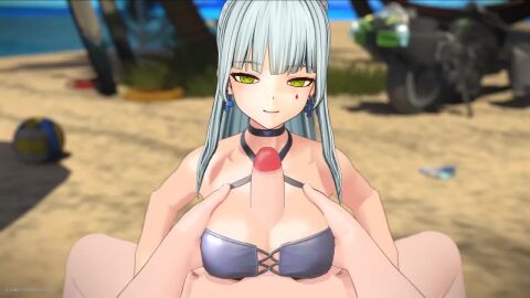 1girl1boy 1girls 3d 3d_animation animated beach facelesstrigger girls'_frontline girls'_frontline_2:_exilium hk416_(girls'_frontline) klukai_(cerulean_breaker)_(girls'_frontline_2) klukai_(girls'_frontline_2) lecheryamoreva paizuri sound swimsuit tagme titjob video
