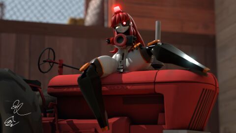 16:9 1girls 3d artist_signature breasts covered_nipples covering_breasts covering_crotch female large_breasts looking_at_viewer mimi_sentry mimi_sentry_(zzwz) psychodelia robot robot_girl sitting smile solo spread_legs tagme team_fortress_2 thick_thighs tractor wrench