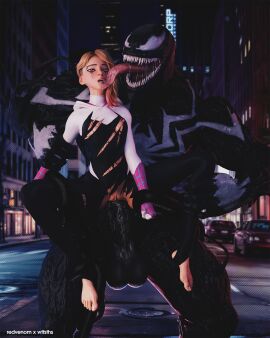 19_inches_of_venom 1boy 1girls 3d 3d_(artwork) asymmetrical_hair balls barefoot big_balls big_penis blonde_female blonde_hair blue_eyes clothed clothed_female collaboration crying crying_with_eyes_open feet female gwen_stacy gwen_stacy_(spider-verse) huge_cock huge_coick light-skinned_female light_skin male marvel marvel_comics mascara mascara_tears multicolored_hair muscular muscular_male partially_clothed penis petite redvenom sex skinny skinny_female spider-gwen spider-man:_across_the_spider-verse spider-man:_into_the_spider-verse spider-man_(series) stirrup_legwear superhero superhero_costume superheroine symbiote teenage_female teenager toeless_legwear toes torn_clothes torn_clothing torn_suit venom venom_(marvel) wtfsths
