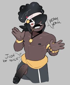 baggy_pants balls barely_clothed big_cock black_body black_penis captain_caviar_cookie cookie_run cookie_run_kingdom devsisters exposed_penis gold_jewelry hands_up looking_at_viewer male male_only moustache muscles necklace nipples pancakesballz penis presenting_balls presenting_penis pulling_out tattoos