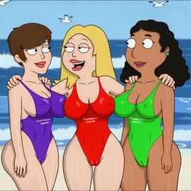 5_seconds_long ai_animation ai_generated american_dad animated animation beach between_labia bikini blonde_hair brown_hair cameltoe erect_nipples female francine_smith innie_pussy linda_memari nipples pussy security_guard security_guard_(american_dad) sexfightfun smiley_face swimsuit tagme threesome tight_clothing trio video yuri