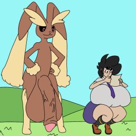 alpha_pokemon anthro balls big_balls big_breasts big_penis breasts brown_body clothing duo female footwear fur generation_4_pokemon genitals hi_res huge_balls huge_breasts huge_cock human kuge lopunny male male/female male_lopunny male_pokemon/female_human mammal necktie nintendo penis piku_(kuge) pokemon pokemon_(species) shirt shoes topwear yellow_fur